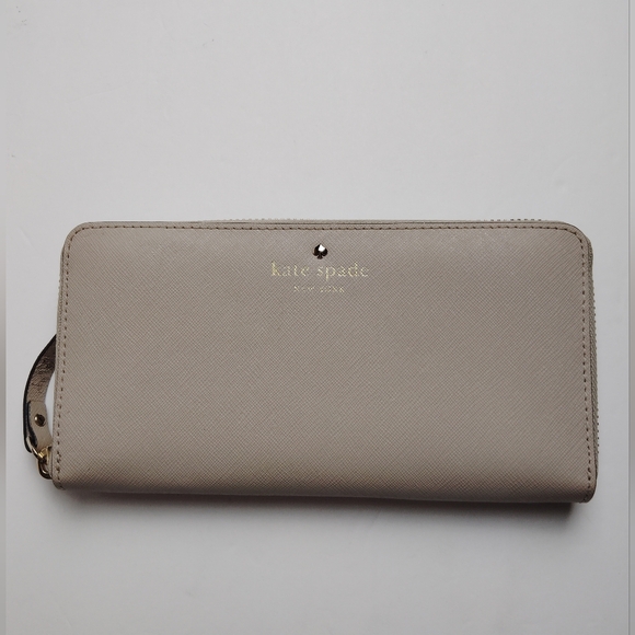 Kate Spade Large Continental Leather Zip Around Wallet Creamy Beige - Picture 1 of 14